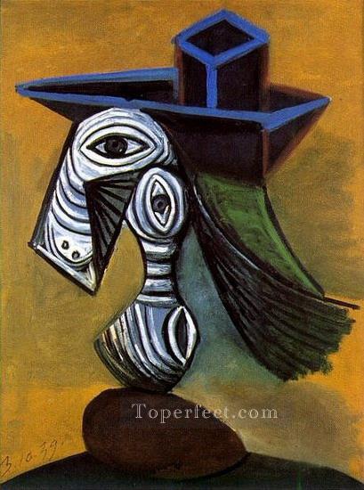 Femme au chapeau bleu 1960 Cubismo Pintura al óleo